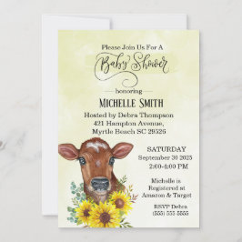 Convite Fazenda Vaca Girassol Amarelo Chá de fraldas de Aq