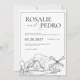 Convite Fazenda White Barn Arte Linear Casamento Rústico E