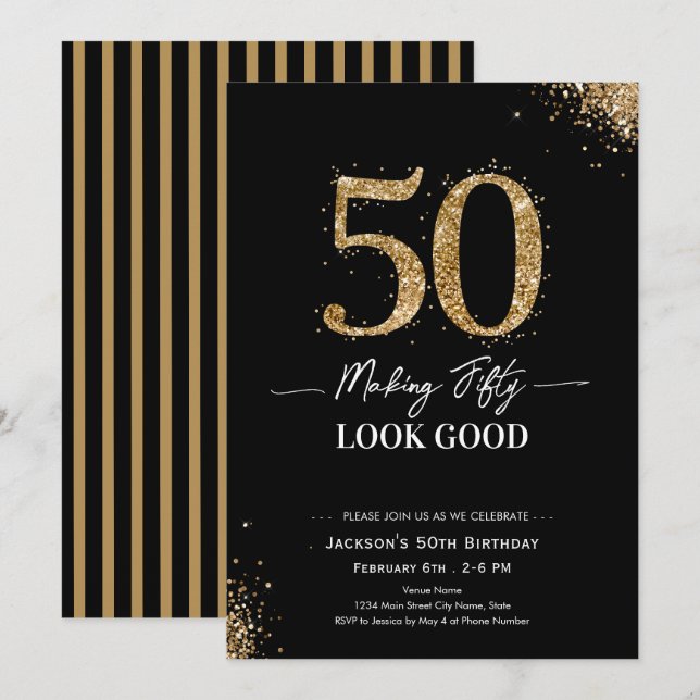 Convite Fazendo 50 Parecer Bom Aniversário (Frente/Verso)