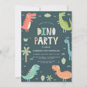 Convite Fazendo Aniversário com Dinossauros Fofos Azul