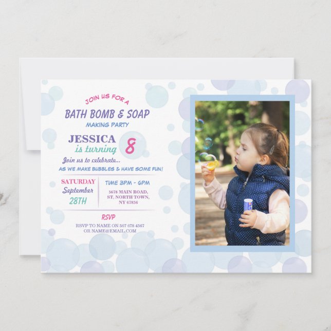 Convite Fazer Bath Soap  Festa de aniversário de bolhas (Frente)