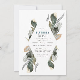Convite Feather Watercolor | Boho Birthday Invite