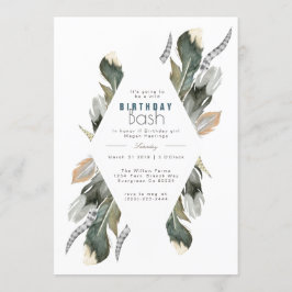 Convite Feather Watercolor | Boho Birthday Invite