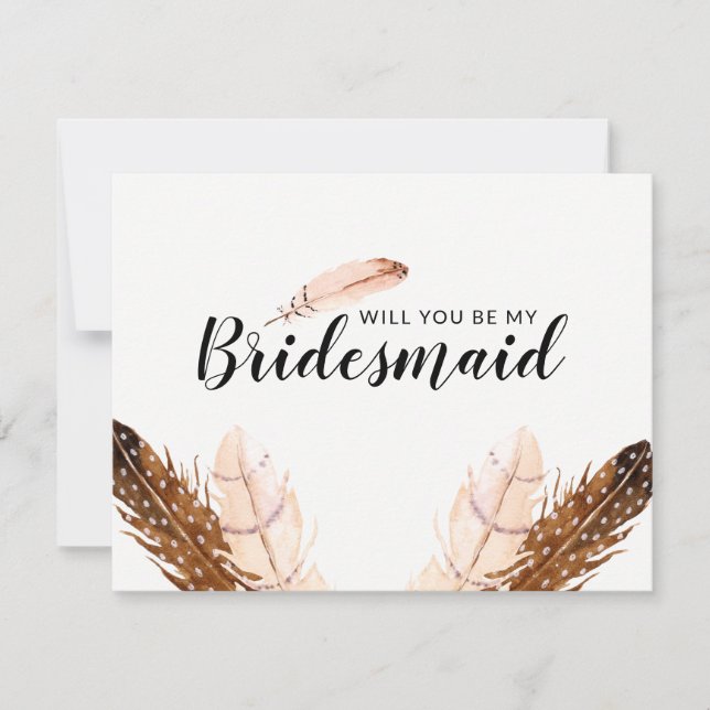Convite Feather Watercolor Bridesmaid (Frente)