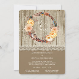 Convite Feather Wreath Rustic Wood Weditation