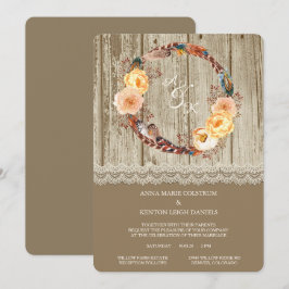 Convite Feather Wreath Rustic Wood Weditation