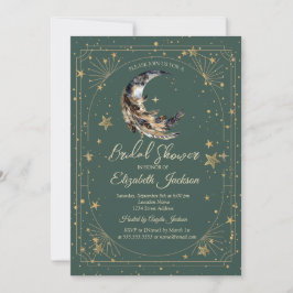 Convite Feathers Moon Stars Frame Green Bridal Shower