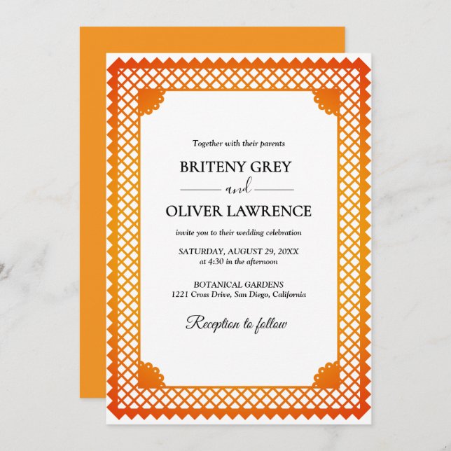 Convite Febre Elegante Dourada Papel Picado (Frente/Verso)