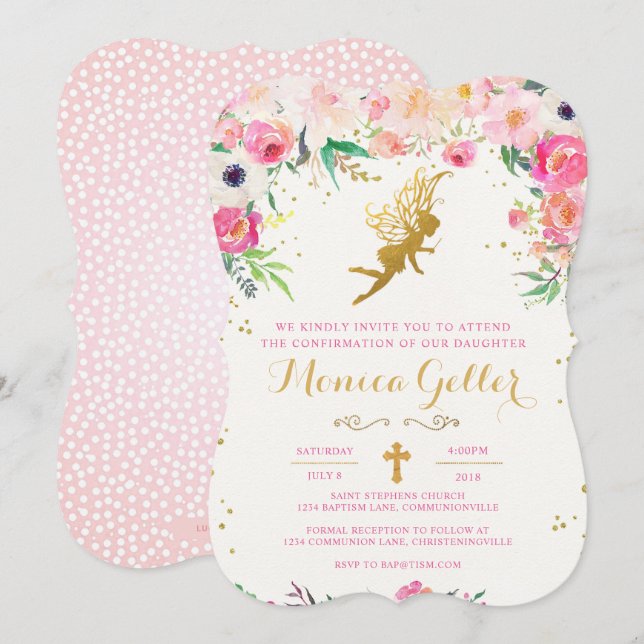Convite feericamente floral da confirmação (Frente/Verso)