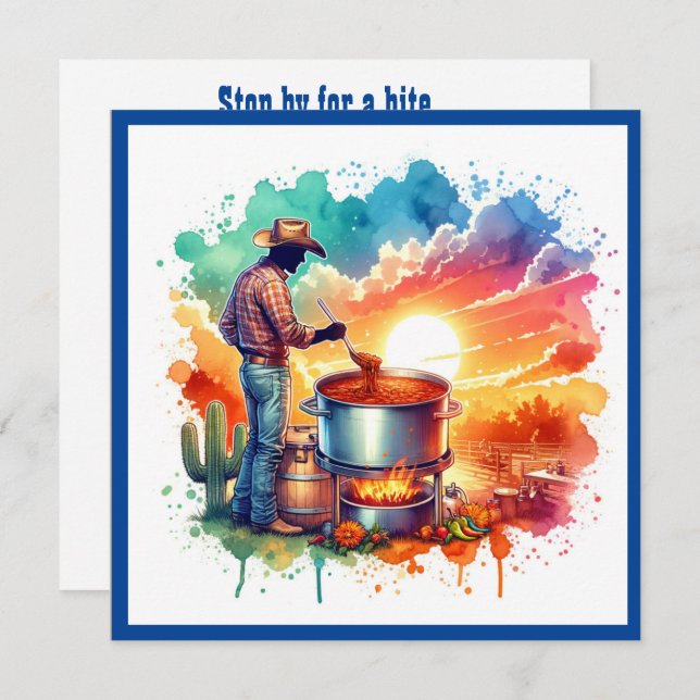 Convite Feijões ou Sem Feijão Cozinhar Chili Cowboy 1 Pers (Frente/Verso)
