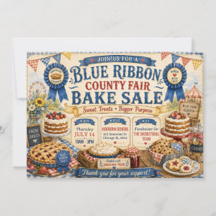 Convite Feira do Condado Blue Ribbon Design de Venda de Bo