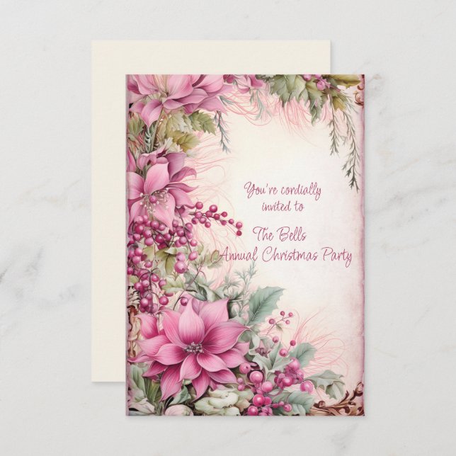 Convite Feiras de Natal Rosa Fusíveis Festa de Natal Anual (Frente/Verso)