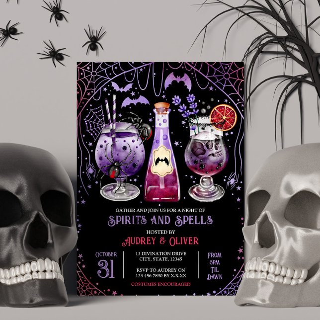 Convite Feiticeira do Halloween Cocktail (Halloween Cocktail Party Spirits and Spells Witch Invitation)