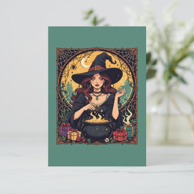 Convite Feiticeira Que Encantava Com Aranhas (Em pé/Frente)