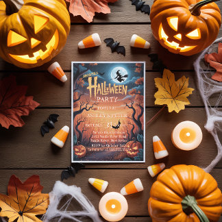 Convite Feiticeira Spooky e Festa de Halloween da Floresta