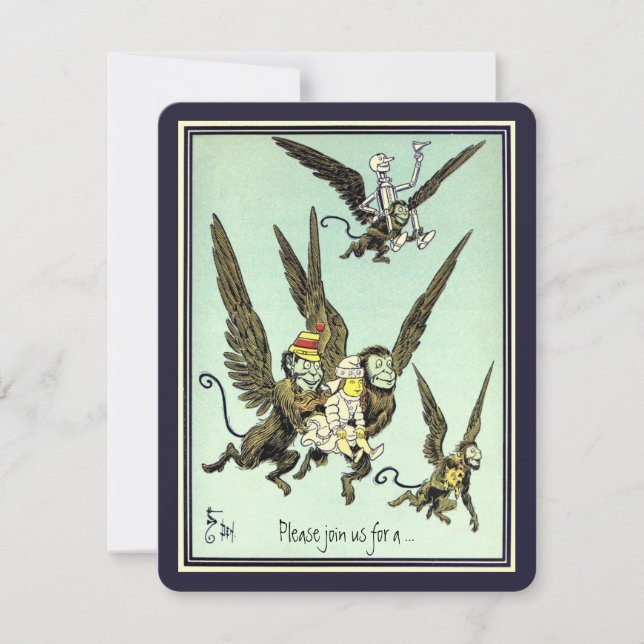 Convite Feiticeiro de Oz. Festa de aniversário de macaco v (Frente)