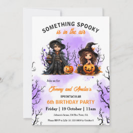 Convite Feiticeiro e Bruxa Twin Halloween Aniversário