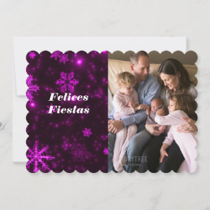 Convite Felices Fiestas Snowflakes Deep Purple Flat Card