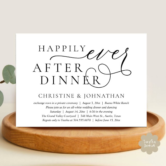 Convite Felicidade Depois do Jantar, Festa de Casamento In (Happily Ever After Dinner Invitation Card, Modern Wedding Party Romantic PDF in Black White)