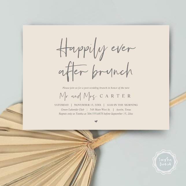 Convite Felicidade eterna após o brunch, Moderno pós-casam (Happily ever after brunch, Modern post wedding Invitation Card, PDF, in timeless dark grey cream)