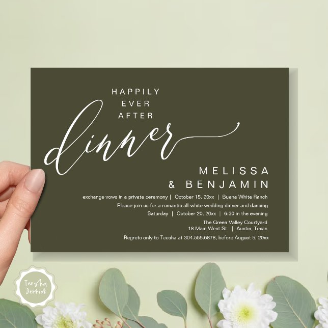 Convite Felicidade Eterna Após o Jantar Casamento Festa Ro (Happily Ever After Dinner Modern Romantic Wedding Romantic Party Invitation Card Rustic Olive Green)