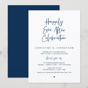 Convite Felicidade Eterna, Azul Marinho, Casamento Intimo