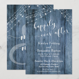 Convite Felicidade Eterna com Madeira Rústica Azul e Luzes