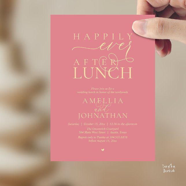 Convite Felicidade Eterna Depois do Almoço Casamento Moder (Happily Ever After Lunch Modern Wedding Elopement Invitation Card in dusty rose pink)