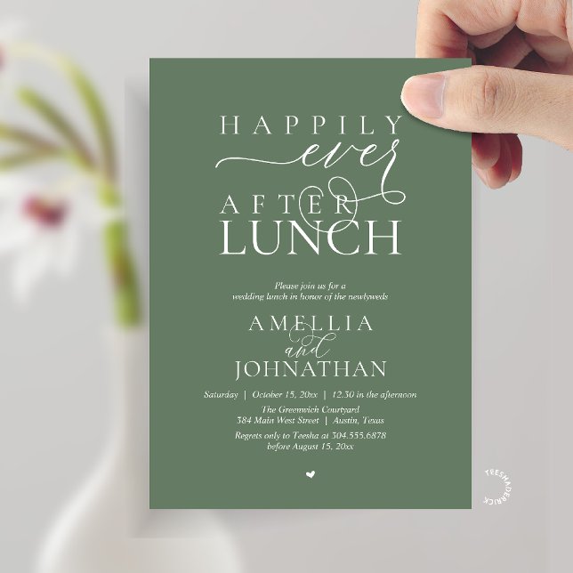 Convite Felicidade Eterna Depois do Almoço Casamento Moder (Happily Ever After Lunch Modern Wedding Elopement Invitation Card in sage green)
