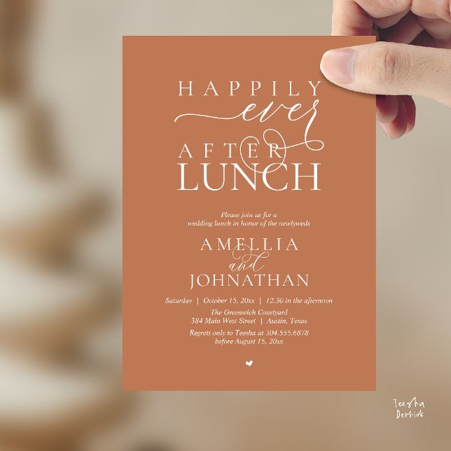 Convite Felicidade Eterna Depois do Almoço Casamento Moder (Happily Ever After Lunch Modern Wedding Elopement Invitation Card in terracotta copper brown)