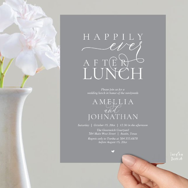 Convite Felicidade Eterna Depois do Almoço Casamento Moder (Happily Ever After Lunch Modern Wedding Elopement Invitation Card in dark grey)