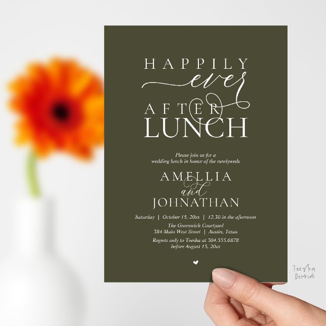 Convite Felicidade Eterna Depois do Almoço Casamento Moder (Happily Ever After Lunch Modern Wedding Elopement Invitation Card in olive green)