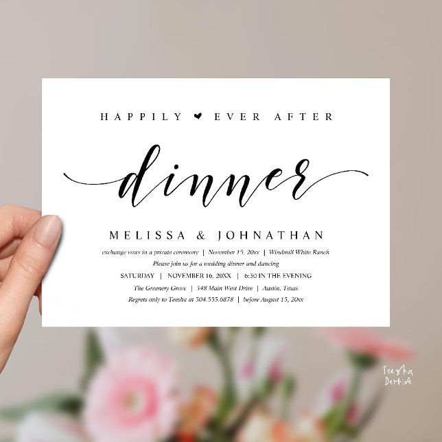Convite Felicidade Eterna Depois do Jantar, Minimalista Mo (Happily Ever After Dinner, Modern Minimalist reception Invitation Card, black and white)