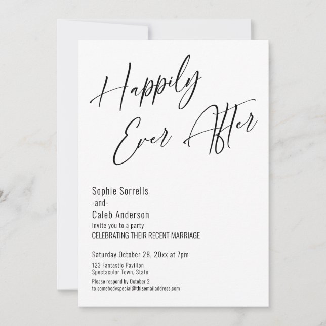 Convite Felicidade Eterna Elegância Moderna Preto e Branco (Frente)