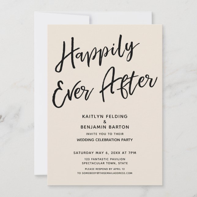 Convite Felicidade Eterna Festa Casual Pós-Casamento Creme (Frente)
