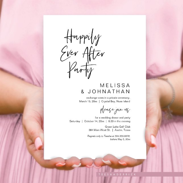 Convite Felicidade Eterna, Festa de Casamento Intimo (Happily Ever After Party, Wedding Elopement Dinner and Dancing Invitation Card, in Modern Theme.)
