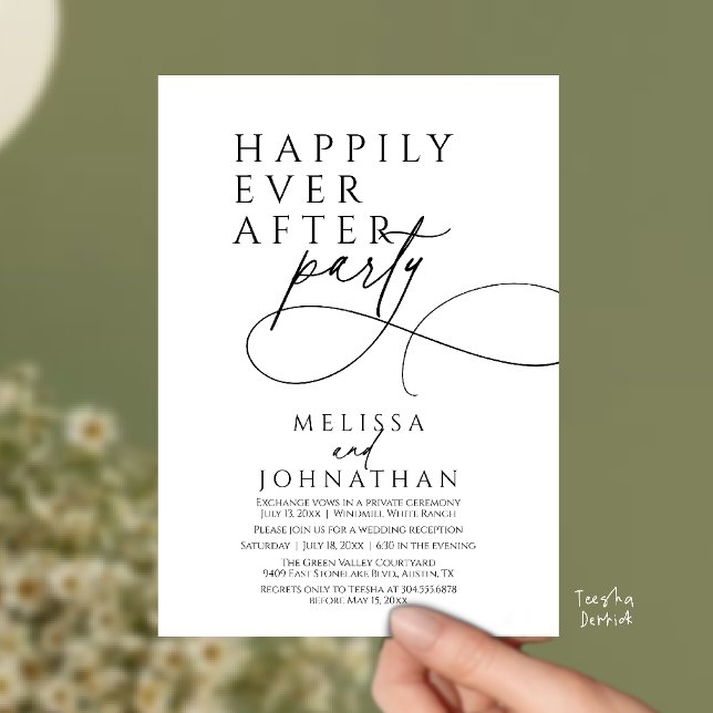 Convite Felicidade Eterna Festa de Casamento Moderna e Ele (Happily Ever After Modern Elegant Wedding Reception Party Invitation Card in Black and white)