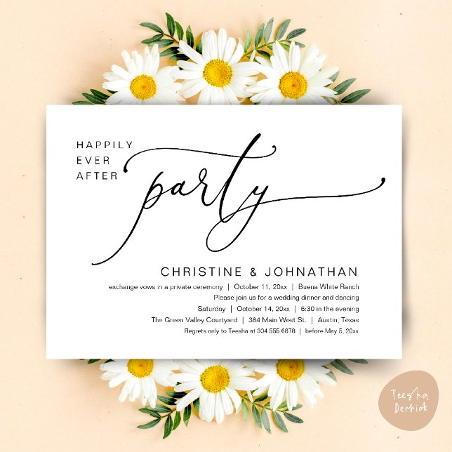 Convite Felicidade Eterna Jantar de Casamento Festa Dança (Happily Ever After Romantic Wedding Dinner Party Dancing Modern Clean Invites Card PDF Black White)