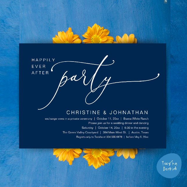Convite Felicidade Eterna Jantar de Casamento Festa Dançan (Happily Ever After Romantic Wedding Dinner Party Dancing Modern Clean Invites Card PDF Navy Blue)