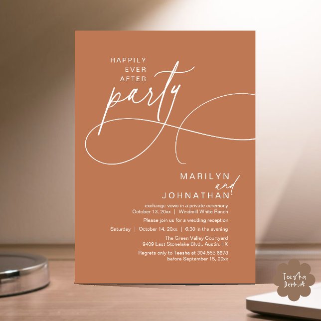 Convite Felicidade Eterna Jantar de Casamento Moderno e El (Happily Ever After Modern Elegant Romantic Wedding Reception Dinner Invitation Card in Copper Brown)