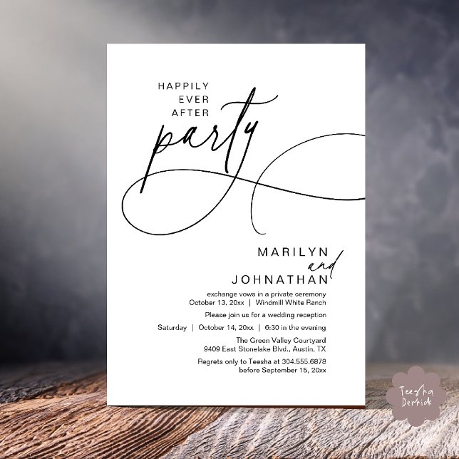 Convite Felicidade Eterna Jantar de Casamento Moderno e El (Happily Ever After Modern Elegant Romantic Wedding Reception Dinner Invitation Card in Black White)