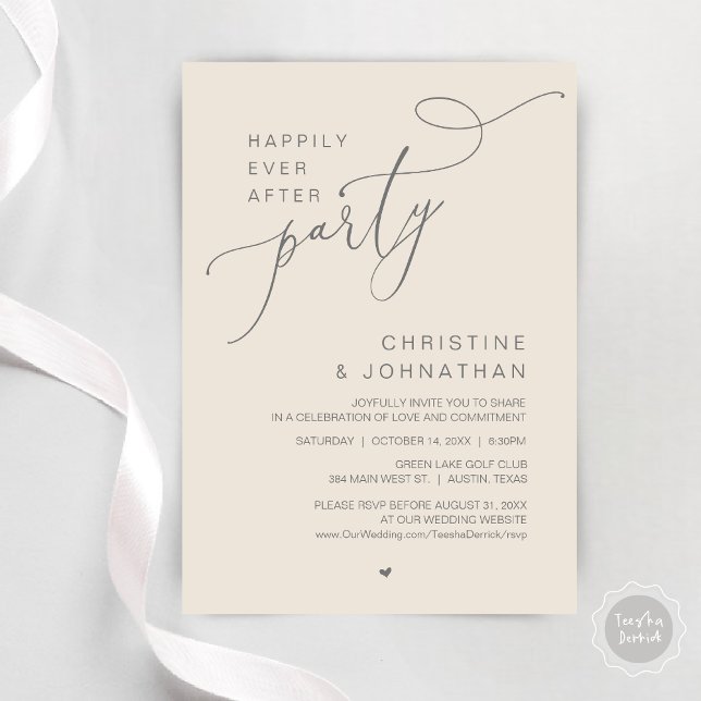 Convite Felicidade Eterna Jantar de Dança da Festa de Casa (Happily Ever After Wedding Party Romantic Dinner Dancing Invitation Card, PDF, in Dark Grey Cream)