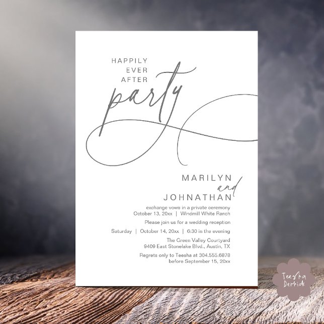 Convite Felicidade Eterna Jantar de Noiva Moderno e Elegan (Happily Ever After Modern Elegant Romantic Wedding Reception Dinner Invitation Card in Dark Grey)
