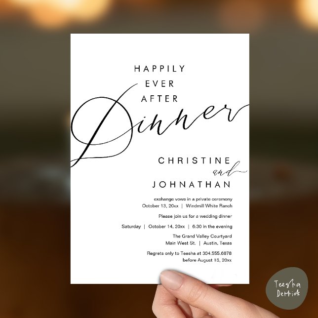 Convite Felicidade Eterna Jantar Romântico Elegante Casame (Happily Ever After Dinner Romantic Elegant Wedding Invitation Card in Black and White)