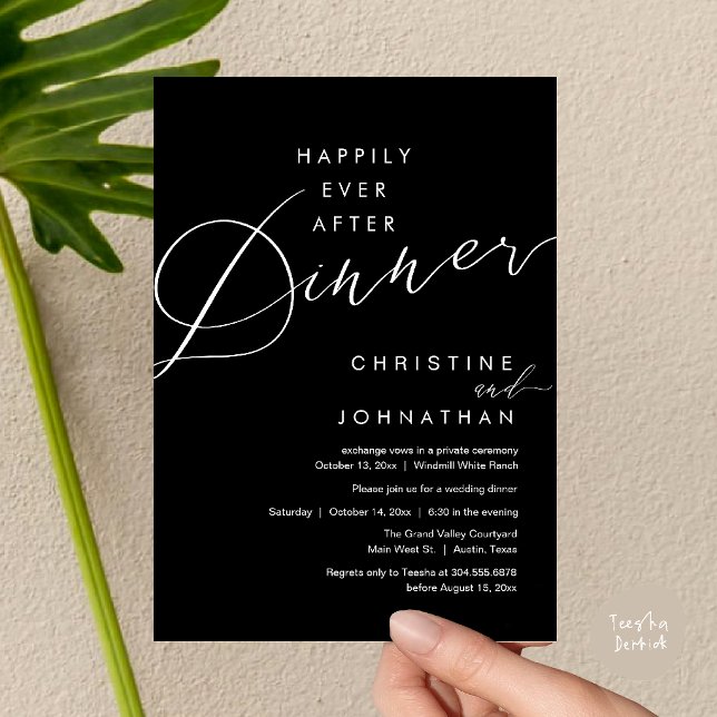 Convite Felicidade Eterna Jantar Romântico Elegante Casame (Happily Ever After Dinner Romantic Elegant Wedding Invitation Card in Classy Black)