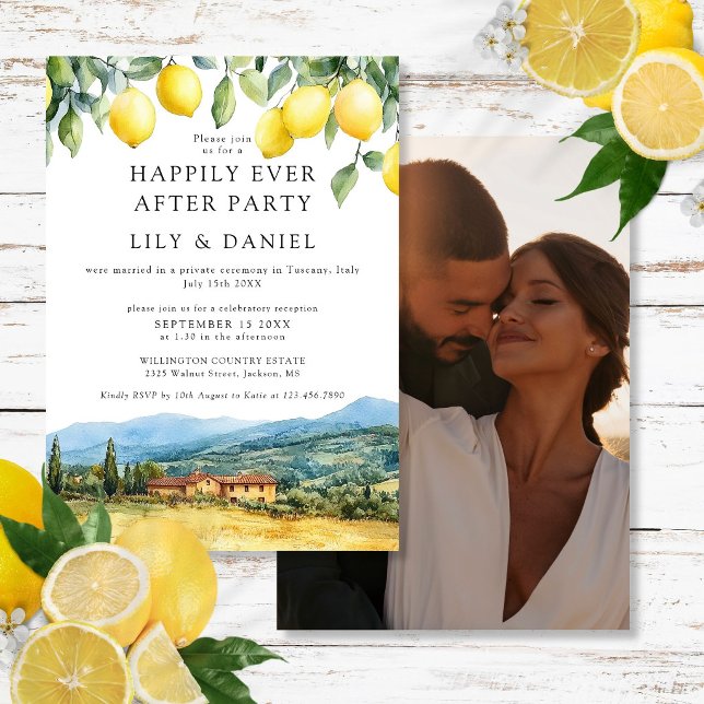 Convite Felicidade Eterna Limões Tuscany Foto Casamento (Happily Ever After Lemons Tuscany Photo Wedding Invitation)