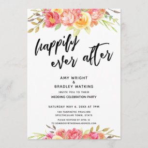 Convite Felicidade Eterna Recepção de Casamento com Flores