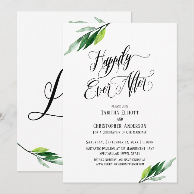 Convite Felicidade Eterna Roteiro Elaborado com Folhagens (Frente/Verso)