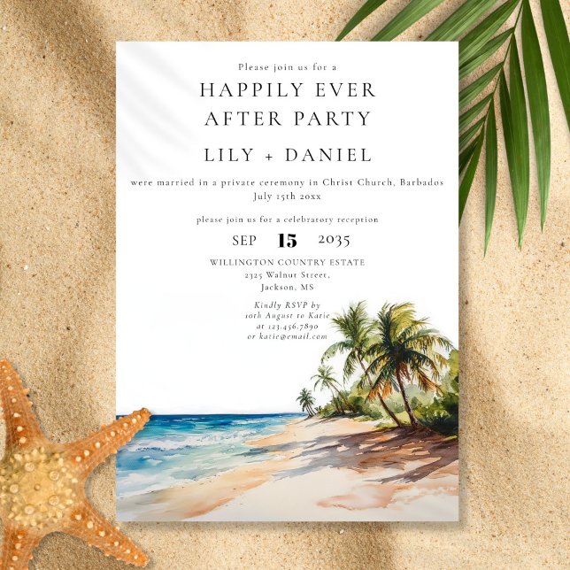 Convite Felicidade Para Sempre Casamento na Praia Tropical (Happily Ever After Tropical Beach Wedding Invitation)