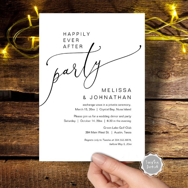 Convite Felicidade para Sempre Festa de Casamento Intimo (Happily Ever After Wedding Elopement Party Invitation Card, in Modern Romantic Script, Digital)